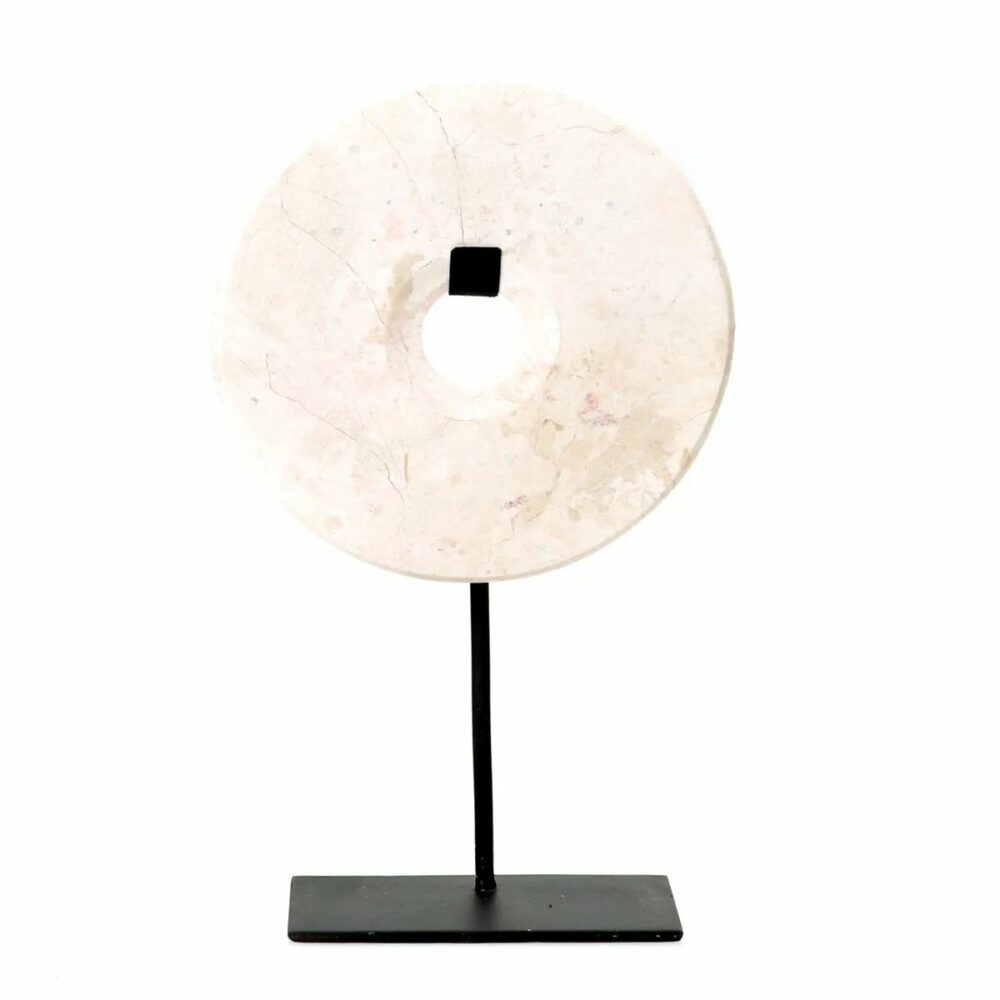 disque marbre blanc l sur pied metal noir