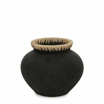 vase décoratif styly terre cuite noire et raphia naturel m