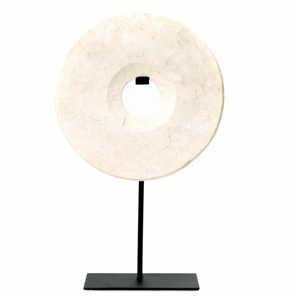 disque marbre blanc sur pied metal noir