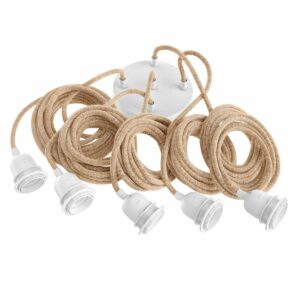 kit plafonnier plastique blanc et jute 5 douilles