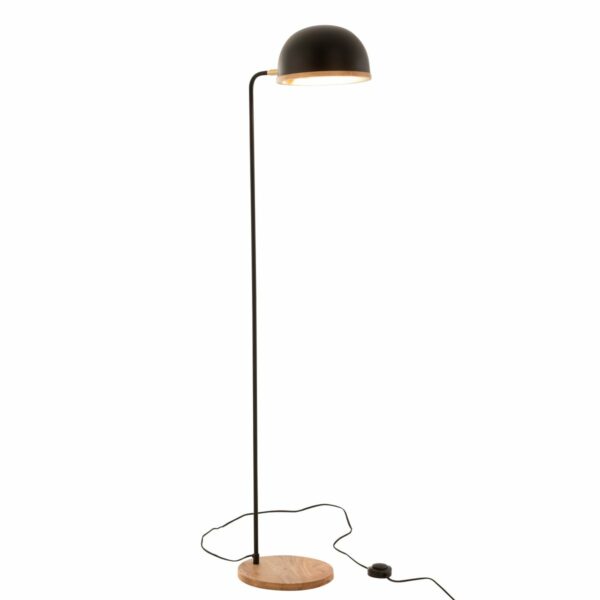 lampe sur pied evy 130 cm metal et bois noir naturel vue allumée