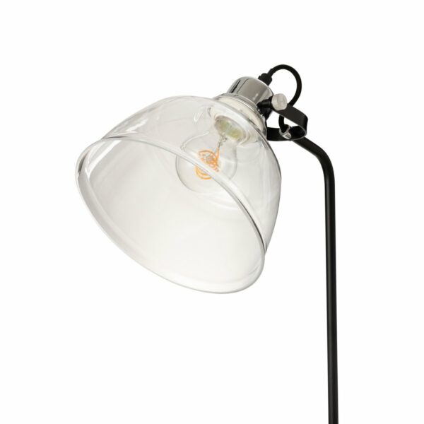 lampadaire magali 156 cm métal noir et verre transparent abat jour