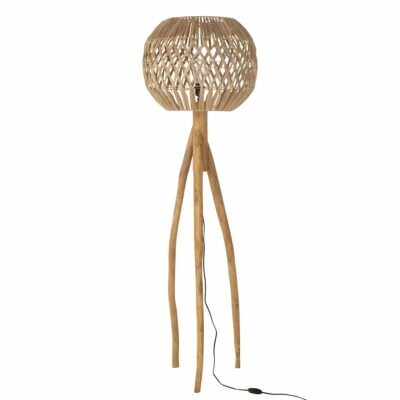 Lampadaire Rond 150 cm - feuilles de bananier et bois naturel