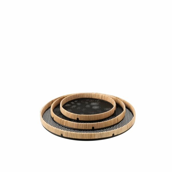 lot de 3 plateaux rond en rotin j line plateau métal rotin naturel