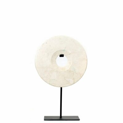 disque de marbre blanc de 35 cm de hauteur sur support métal