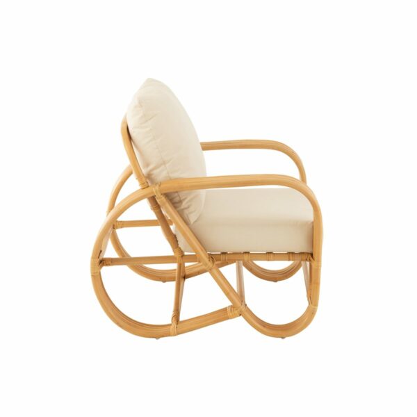 fauteuil en rotin + coussin tissu blanc lise naturel vue de profil