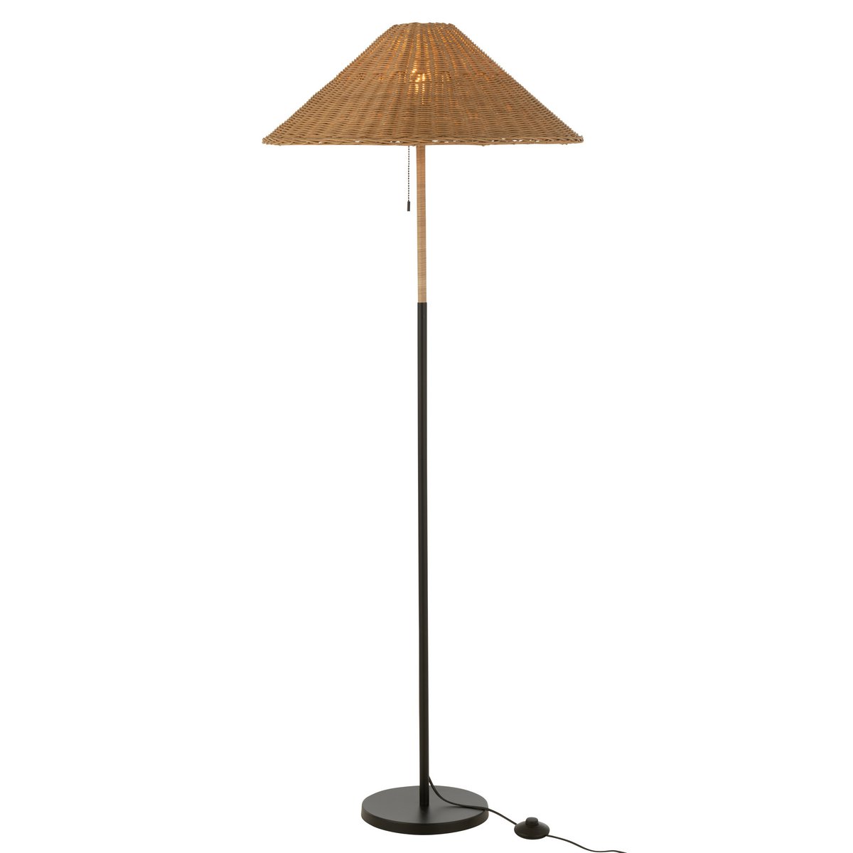 lampadaire 154 cm métal noir et rotin naturel lamarquedesignfr