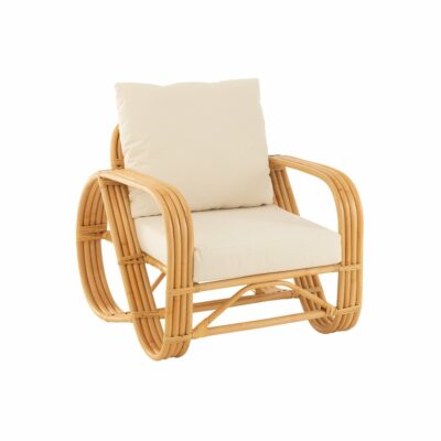 Fauteuil en rotin + coussin tissu blanc 'Lise' naturel