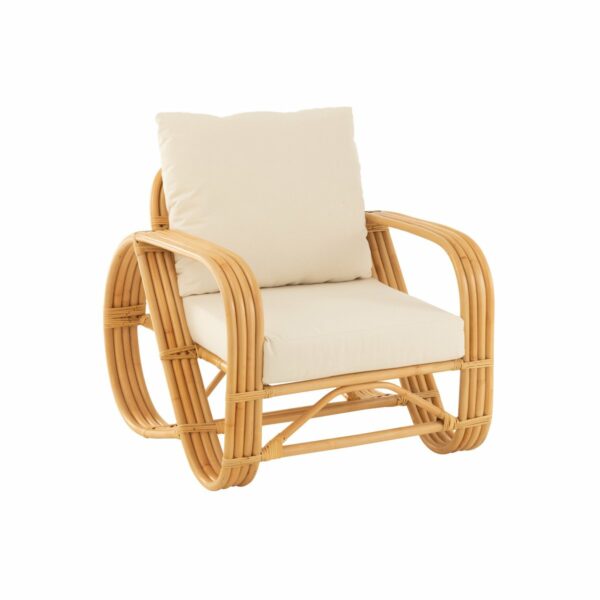 fauteuil en rotin + coussin tissu blanc lise naturel