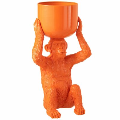 le seau à glace monkey en polyrésine orange est à la fois un accessoire fonctionnel et une pièce de décoration pop art