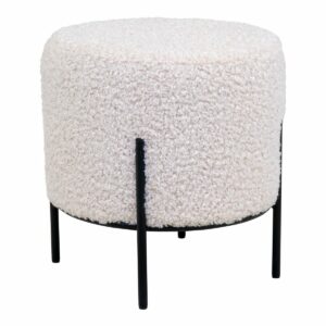 Pouf 'Alford' metal noir et tissu bouclette blanc