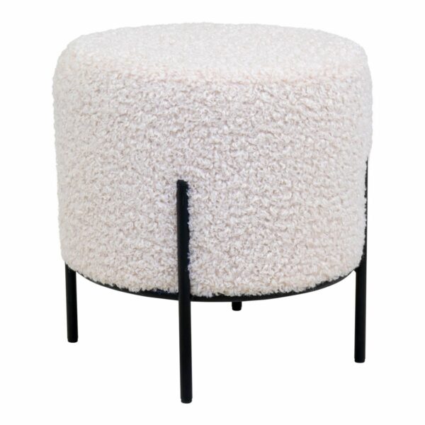 pouf alford metal noir et tissu bouclette blanc