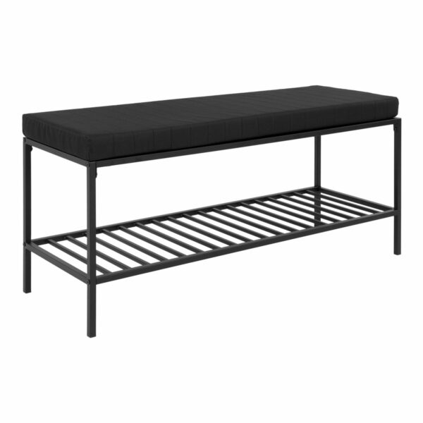 banc avec coussin et étagère vita métal noir 100 cm