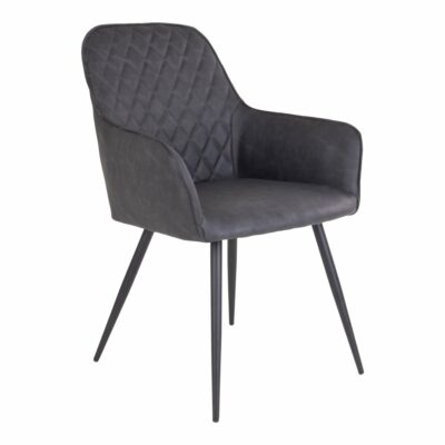 Chaise métal noir 'Harbo' simili cuir gris foncé - lot de 2