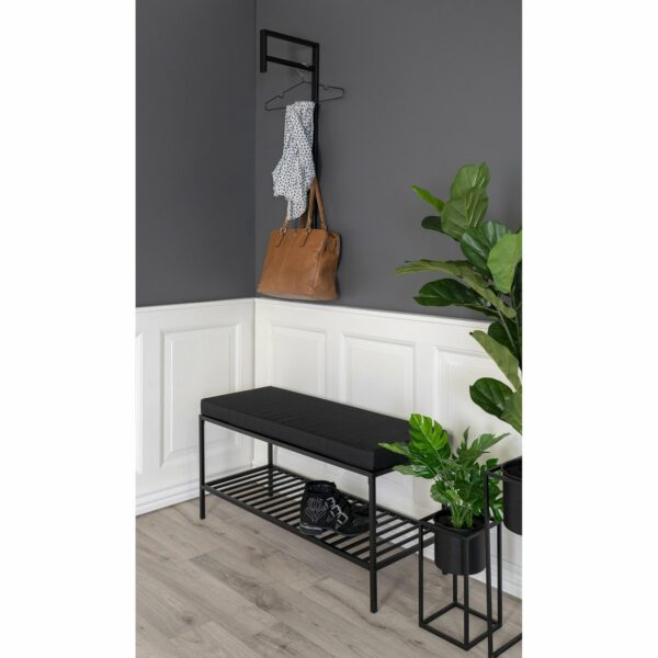 banc avec coussin et étagère vita métal noir 100 cm