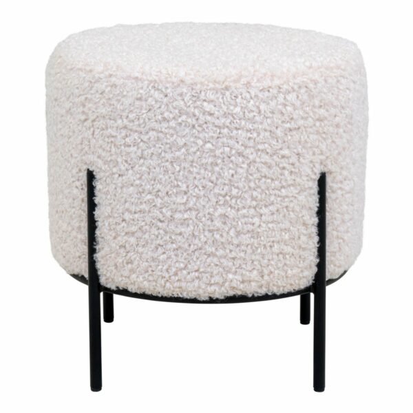 pouf alford metal noir et tissu bouclette blanc face