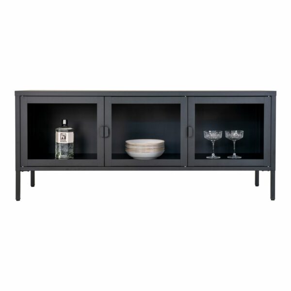 buffet bas brisbane 130 cm 2 porte vitrée métal noir