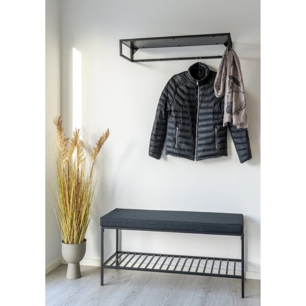 banc avec coussin et étagère vita métal noir 100 cm