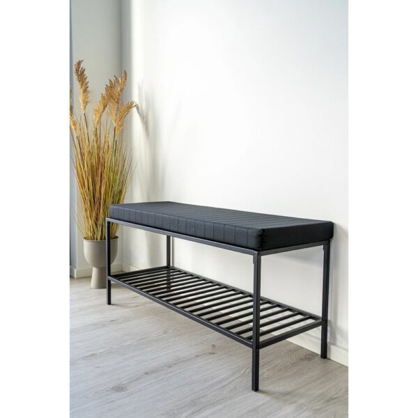 banc avec coussin et étagère vita métal noir 100 cm