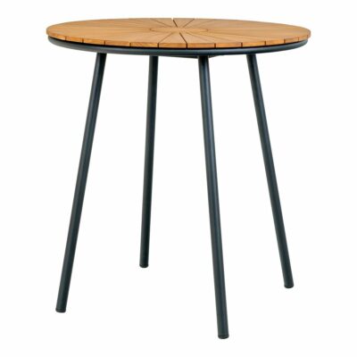 Table extérieure 70 cm pieds métal Cleveland plateau en teck