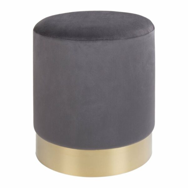 pouf gamby en velours gris avec base en acier couleur laiton