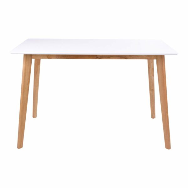 table à manger 120 cm vojens plateau blanc pieds bois