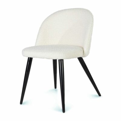 Chaise repas tissu bouclette blanc pieds métal noir