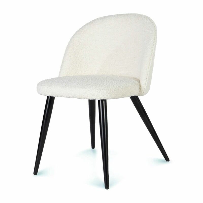 chaise repas tissu bouclette blanc pieds métal noir