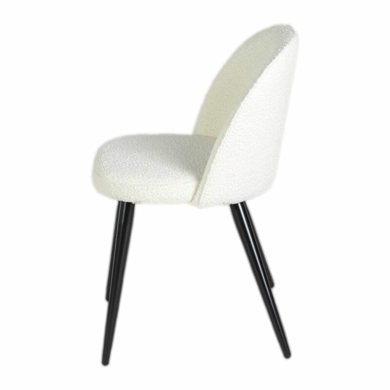 chaise repas tissu bouclette blanc pieds métal noir