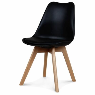 chaise style scandinave pieds bois hêtre assise simili cuir noir