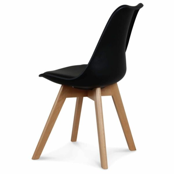 chaise style scandinave pieds bois hêtre assise simili cuir noir