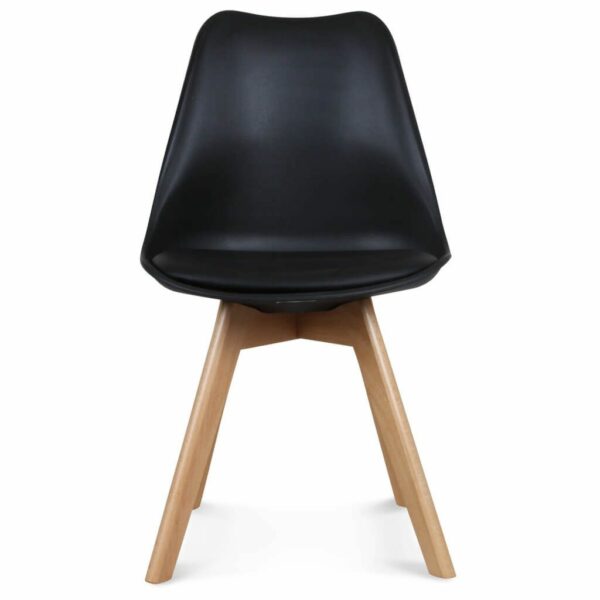 chaise style scandinave pieds bois hêtre assise simili cuir noir