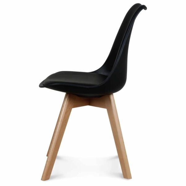 chaise style scandinave pieds bois hêtre assise simili cuir noir