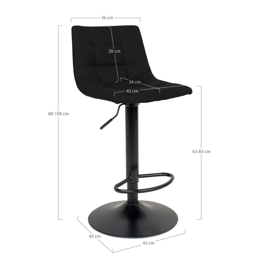 chaise de bar réglable en hauteur middelfart microfibre noir