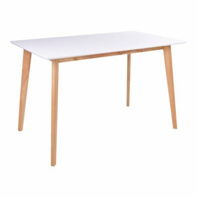 table à manger 120 cm vojens plateau blanc pieds bois