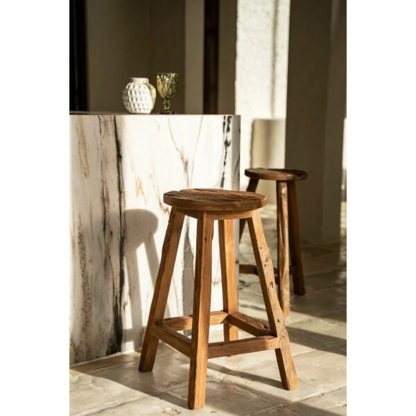 tabouret de bar shibori bois de teck recyclé naturel