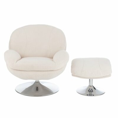 Fauteuil Relax avec Repose-pieds Tissu Crème Métal Chrome