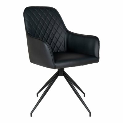 Chaise de salle à manger Harbo métal noir, simili cuir noir