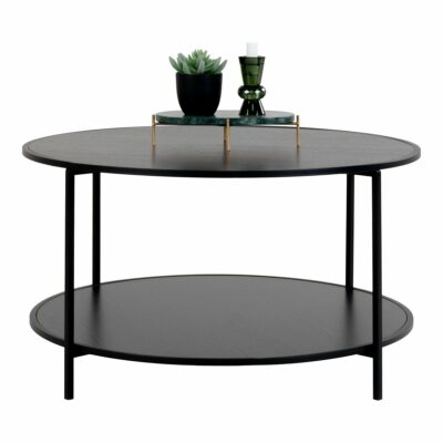 Table basse ronde noire 80 cm Vita metal et bois noir