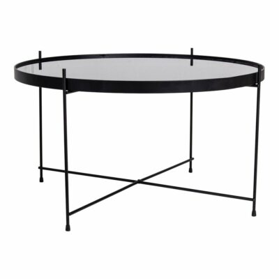 Table basse Venezia metal couleur Noire avec verre, Ø70