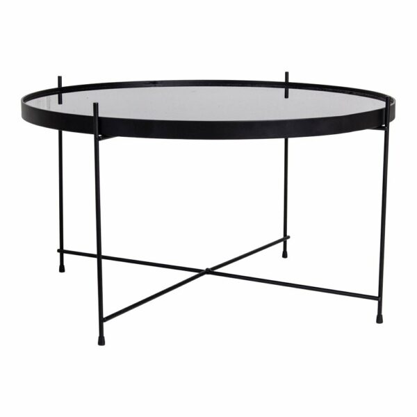 table basse venezia metal couleur noire avec verre Ø70