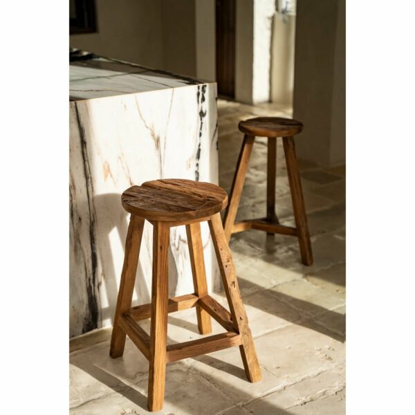 tabouret de bar shibori bois de teck recyclé naturel