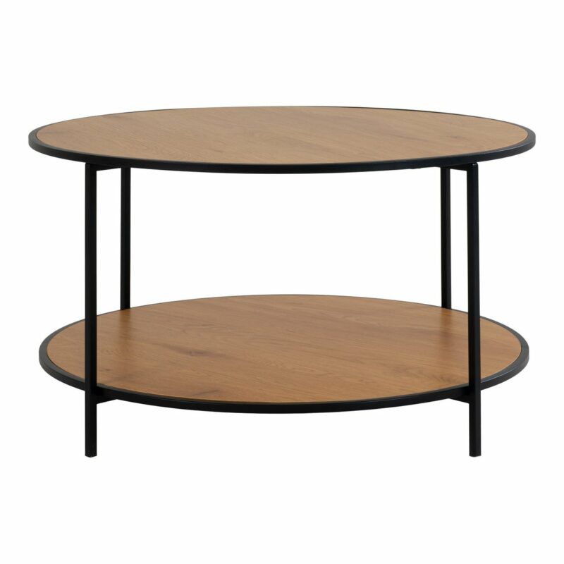 table basse ronde noire 80 cm vita metal et bois chêne