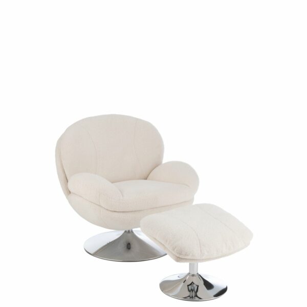 fauteuil relax avec repose pieds tissu crème métal chrome