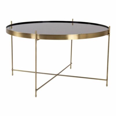 Table basse Venezia metal couleur laiton avec verre, Ø70