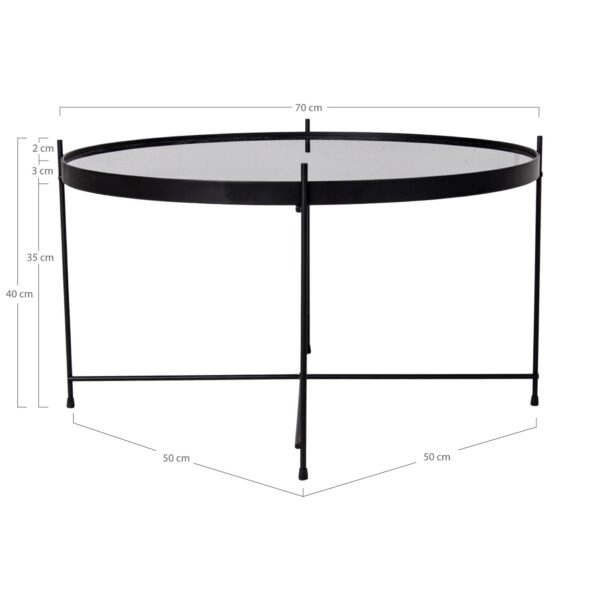 table basse venezia metal couleur noire avec verre Ø70