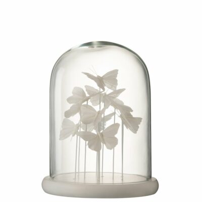 cloche décorative papillons 35 cm verre blanc