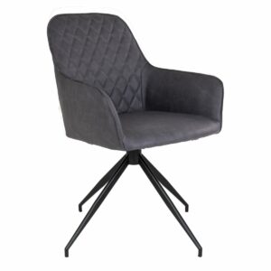 Chaise de salle à manger Harbo métal noir, simili cuir Gris