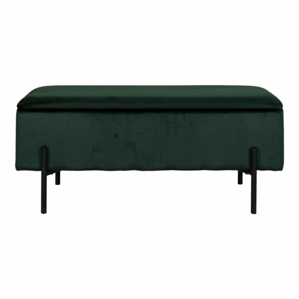 banc coffre watford pieds métal noir velours vert face