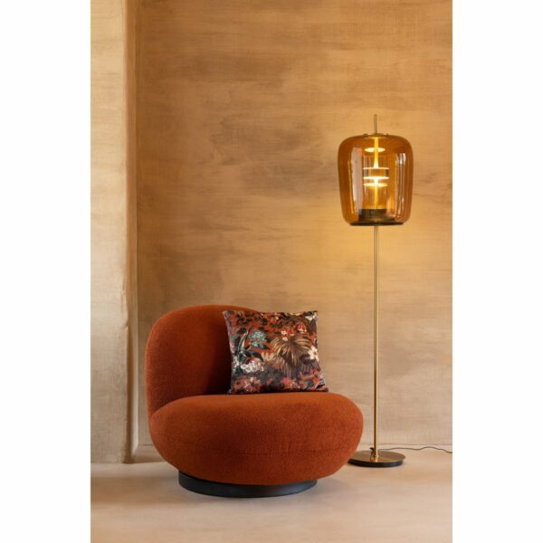 fauteuil lounge design en tissu orange bois de peuplier noir